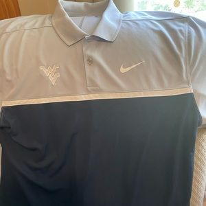West Virginia Mountaineers Mens Polyester Dri Fit Blue and Gray Nike Polo size L